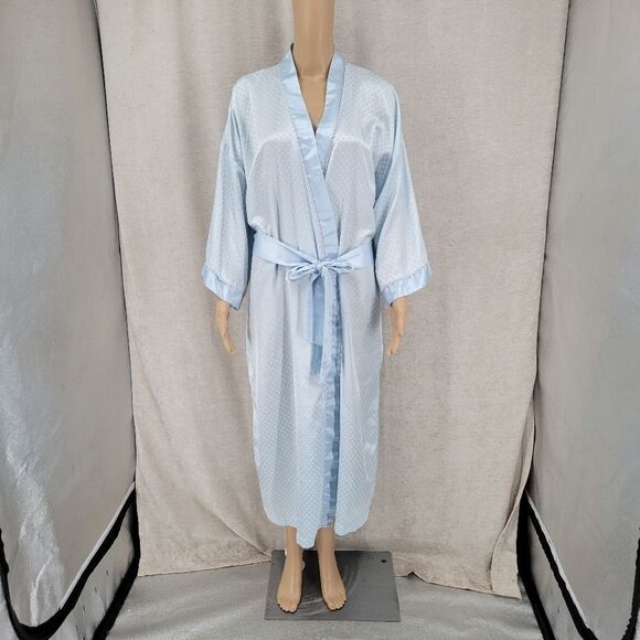 Erika Taylor Vintage Blue Patterned Satin Robe Full Length Women's Size Large - Picture 2 of 16